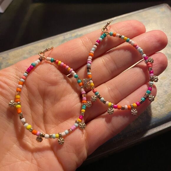 Colorful Beaded and Charm Hoop Earrings - Picture 2 of 3